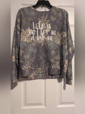 Body Glove Resort Palm Print "Life is Better in a Bikini" Crewneck Sweatshirt